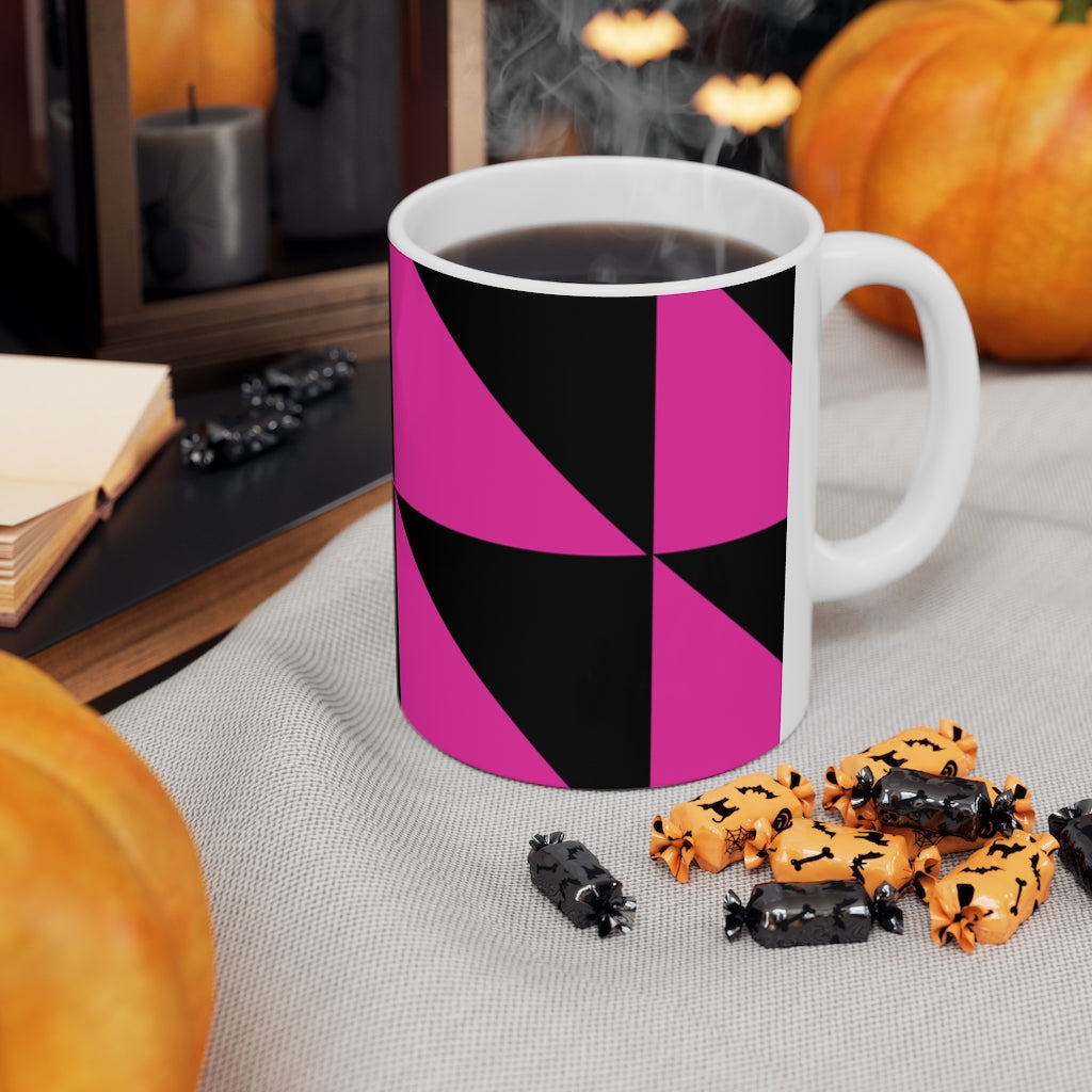 Hot Pink Geometric Pattern Coffee Mug | Ceramic Mug Petrova Designs