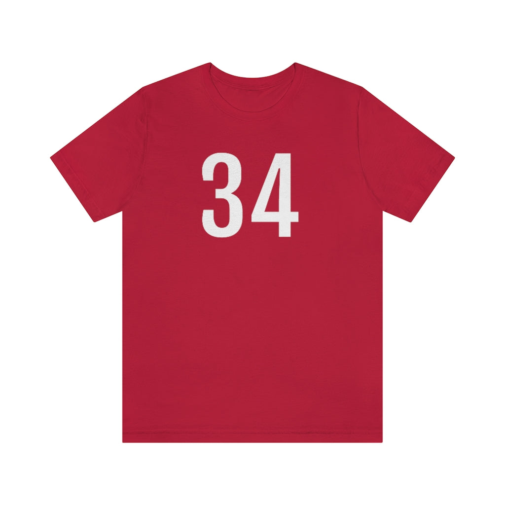 T-Shirt with Number 34 On | Numbered Tee Red T-Shirt Petrova Designs