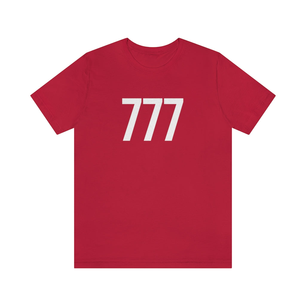 T-Shirt with Number 777 On | Numbered Tee Red T-Shirt Petrova Designs