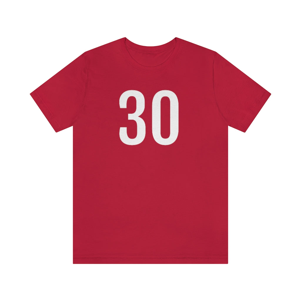 T-Shirt with Number 30 On | Numbered Tee Red T-Shirt Petrova Designs