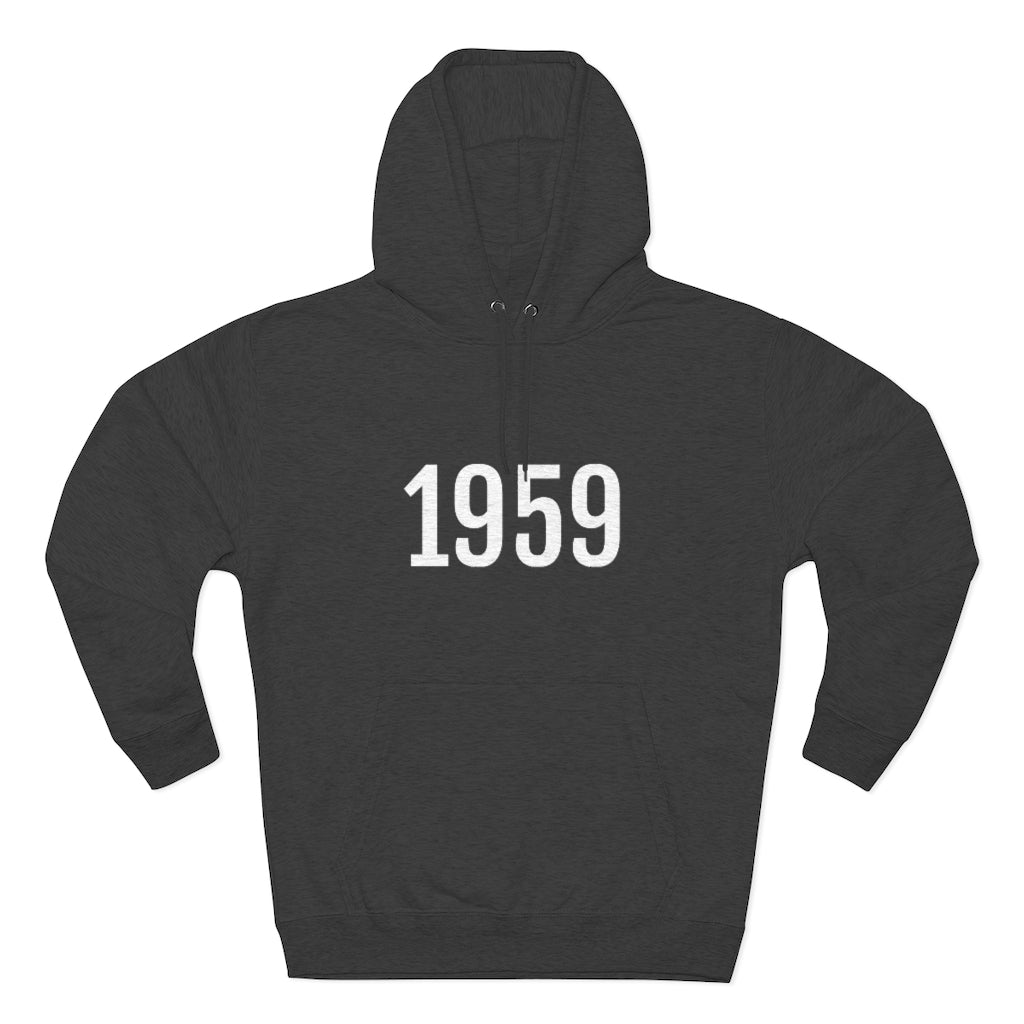 Number 1959 Hoodie | 1959 Sweatshirt with Number On Charcoal Heather Hoodie Petrova Designs