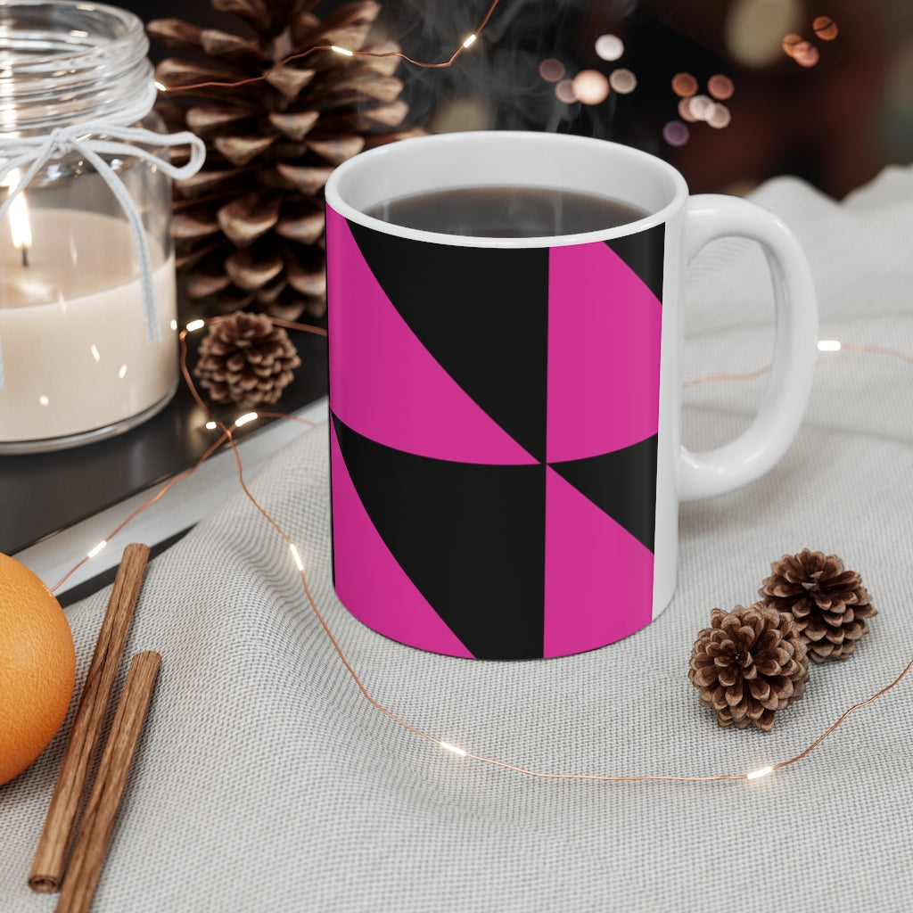 11oz Mug Hot Pink Geometric Pattern Coffee Mug | Ceramic Petrova Designs
